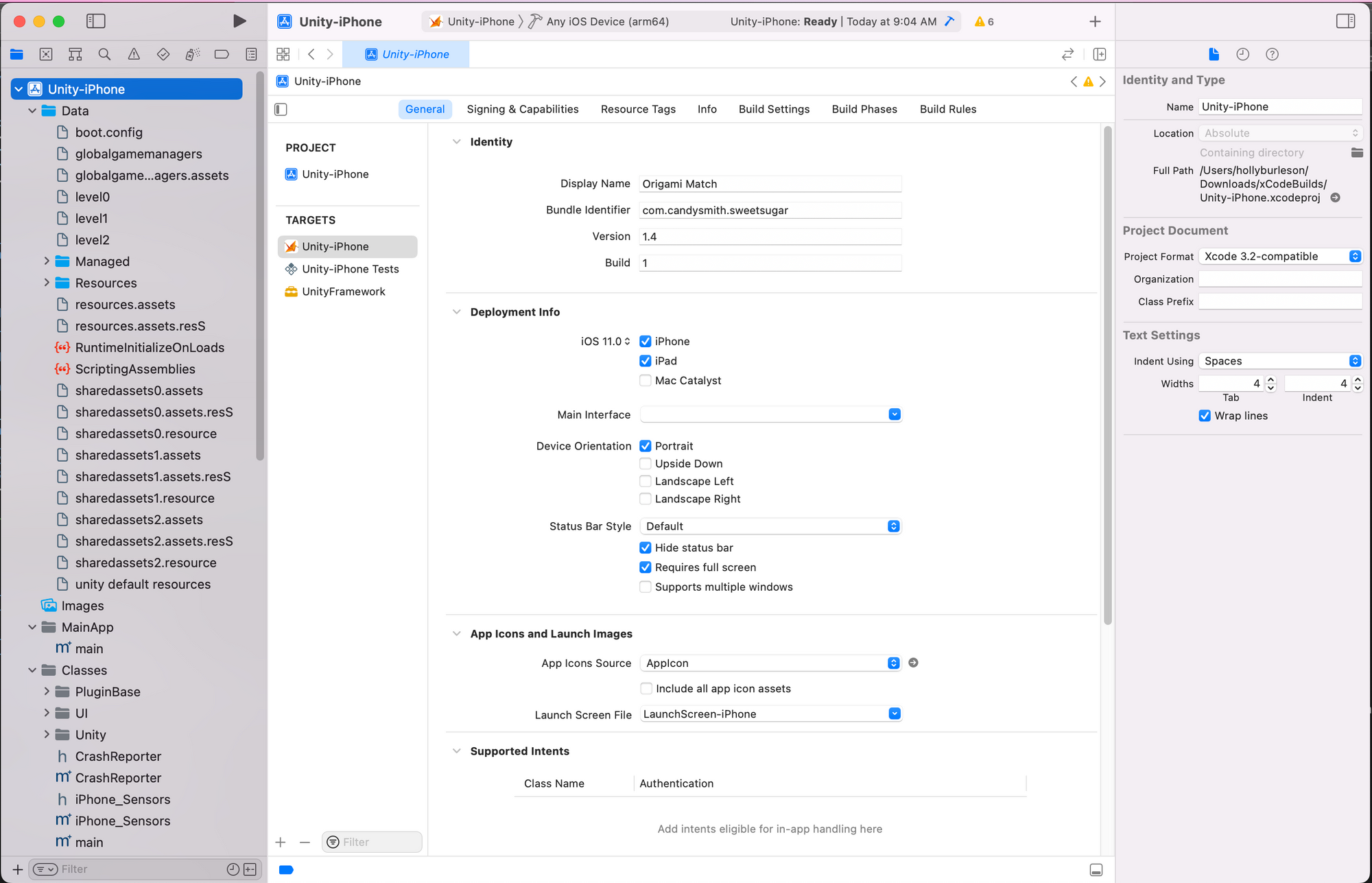 Xcode app settings